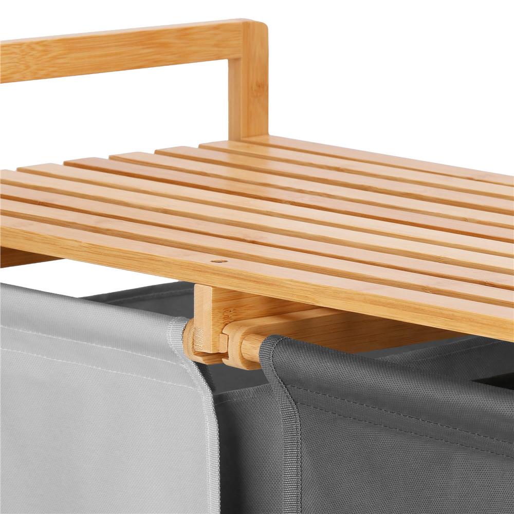 Cos de rufe din bambus, cu 2 saci detasabili, raft superior, capacitate de 40L per sac, 67x36x70cm, maro