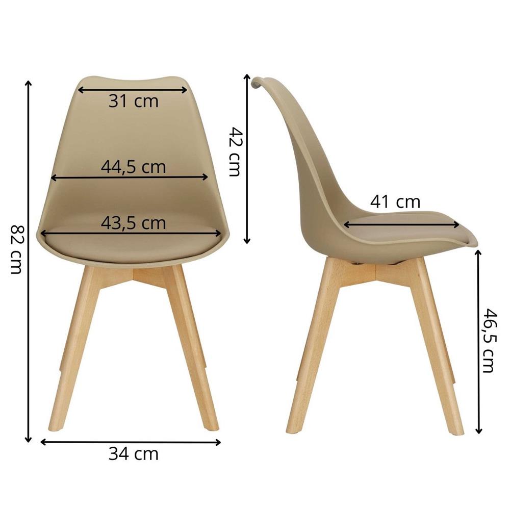 Set 4 scaune dining Verdhe pentru bucatarie cu perna tapitata cu piele ecologica, 44x82cm, maro