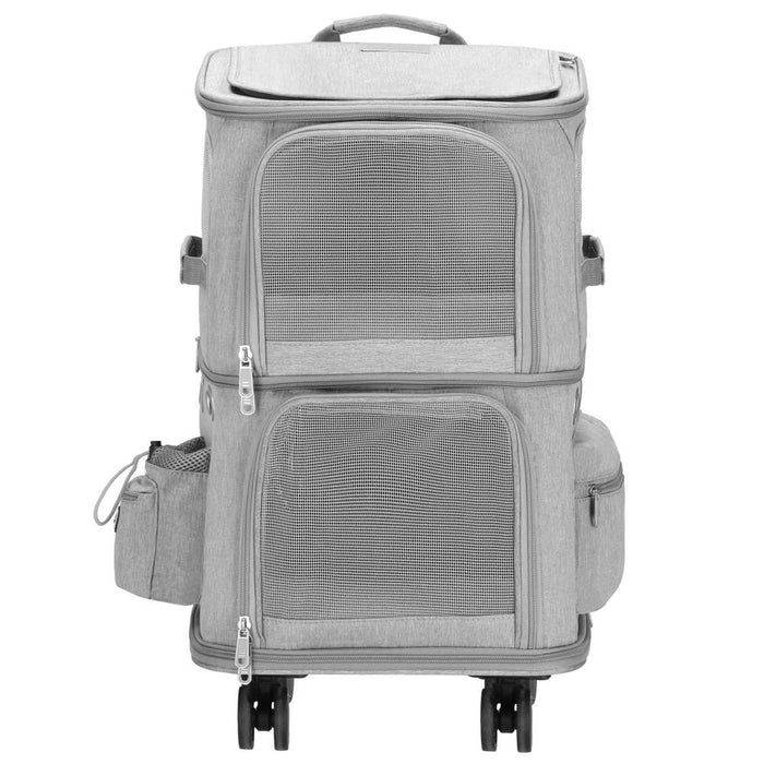 Carucior tip troller pentru transport animale, dublu cu 2 compartimente separate, maxim 22 kg, 55x34x26 cm, gri