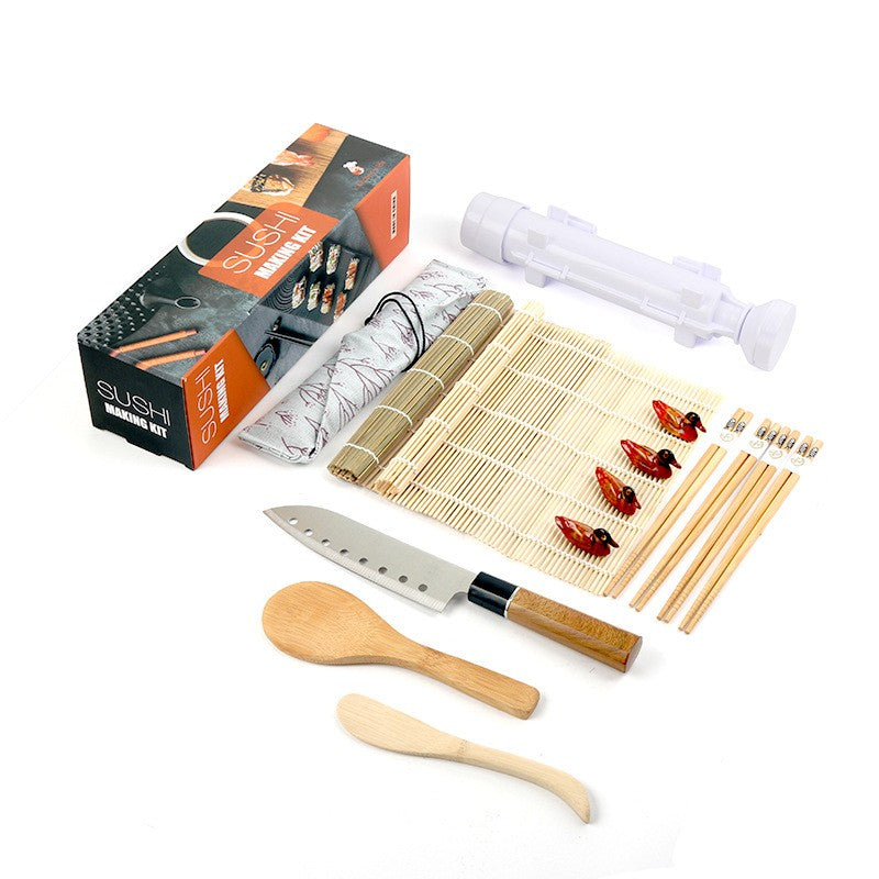 Set Ustensile pentru Sushi, Set din 15 Accesorii pentru Sushi, Set pentru Sushi HOME MADE, Cutit Inclus, Forme, Betisoare, Multicolor
