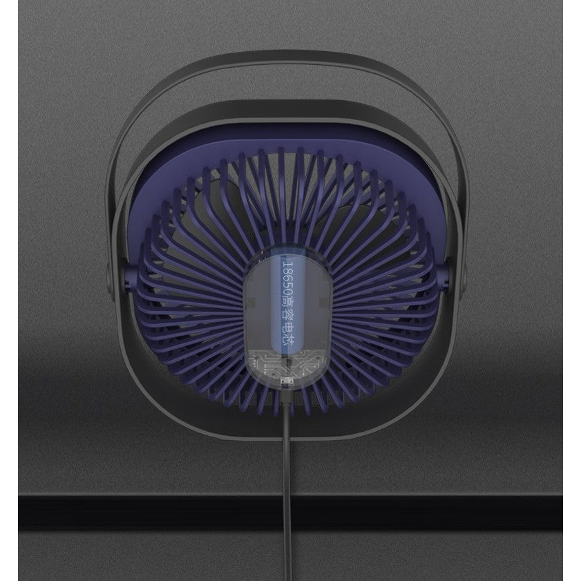 Mini ventilator pentru birou cu usb, rotire 360 grade, 3 viteze, 1500 mA, 13.5 x 12,8, Albastru
