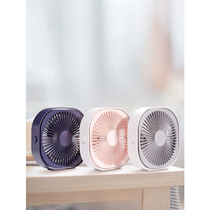 Mini ventilator pentru birou cu usb, rotire 360 grade, 3 viteze, 1500 mA, 13.5 x 12,8, Albastru
