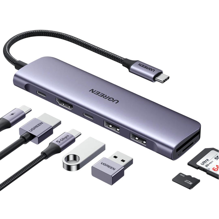 DOCKING Station UGreen, "CM195" conectare PC USB Type-C, USB 3.0 x 2|HDMI x 1/4K/30Hz|Card reader x 1|USB Type C x 1 PD 100W