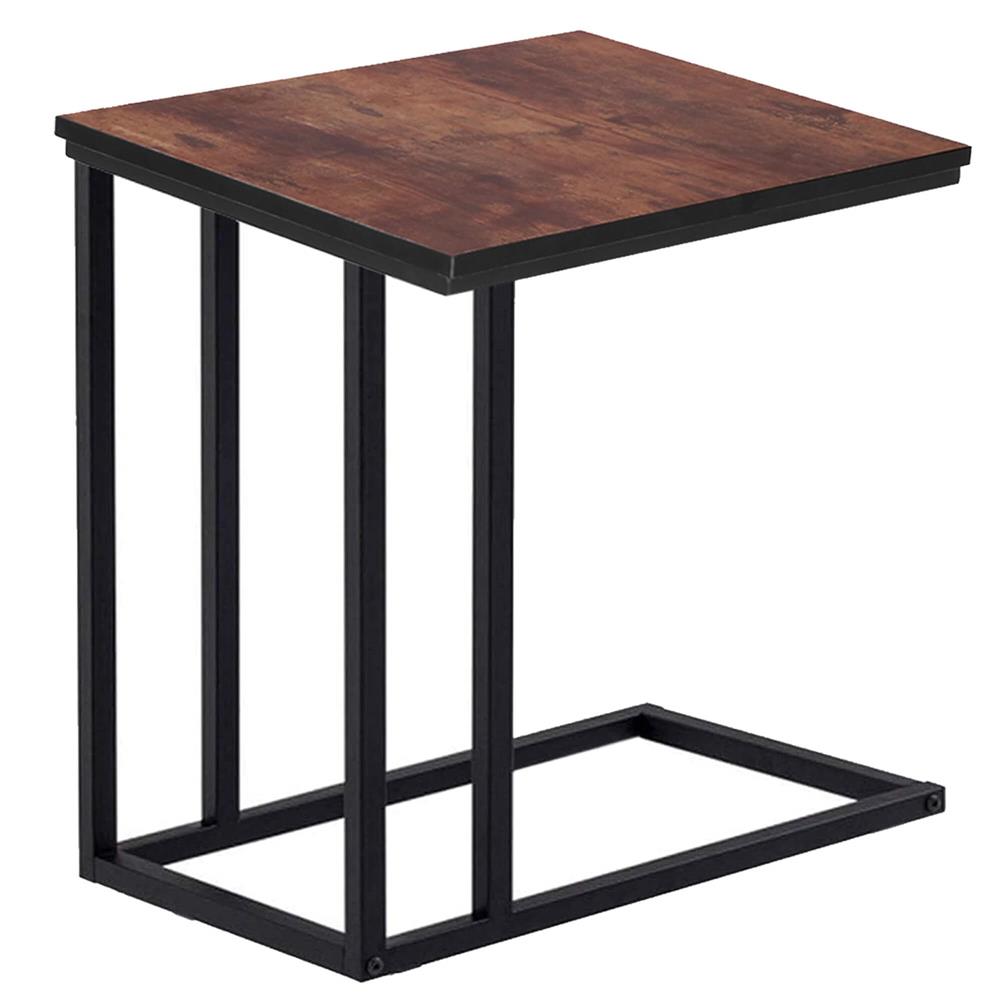 Masuta de cafea, cu cadru de otel si roti, industrial, 35x50x66 cm, maro wenge
