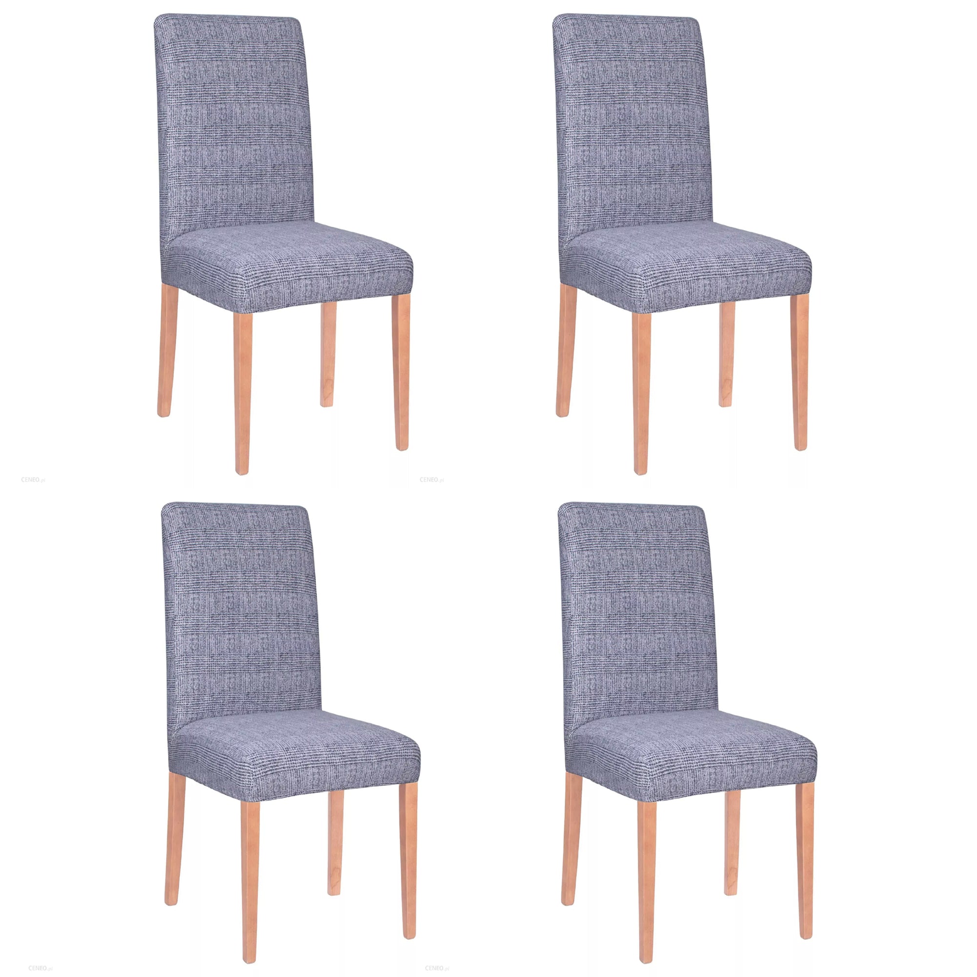 Set 4 huse universale pentru scaun, marime universala, poliester si spandex, 45 cm x 60 cm, carouri, gri inchis