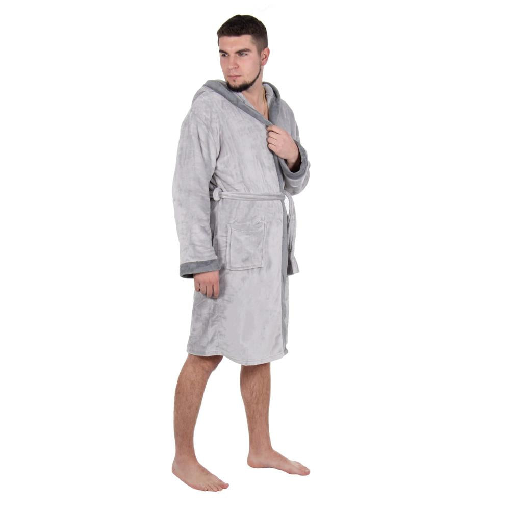 Halat de baie pentru barbati pana la genunchi, gluga mare, marimea L/XL, gri