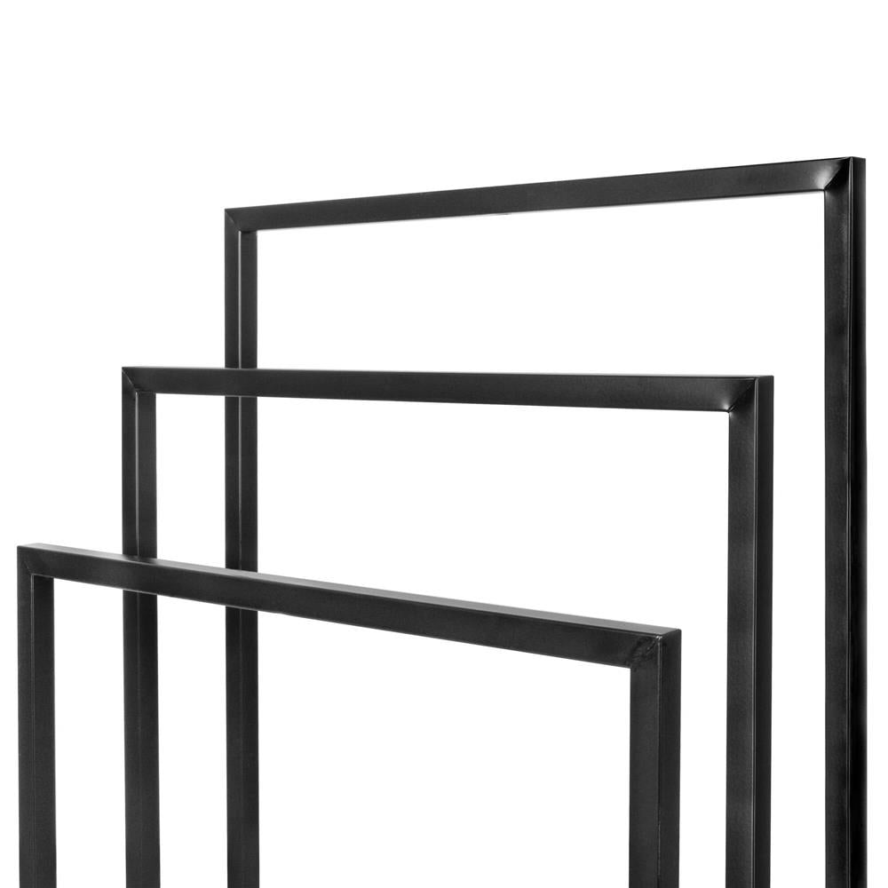 Suport metalic de baie pentru prosoape, cu 3 standuri, 84 cm, negru