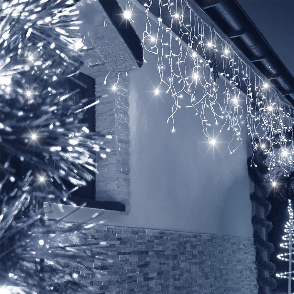 Ghirlanda luminoasa tip perdea 300 LED-uri, 12m, pentru interior/exterior, cu flash, iluminare alba
