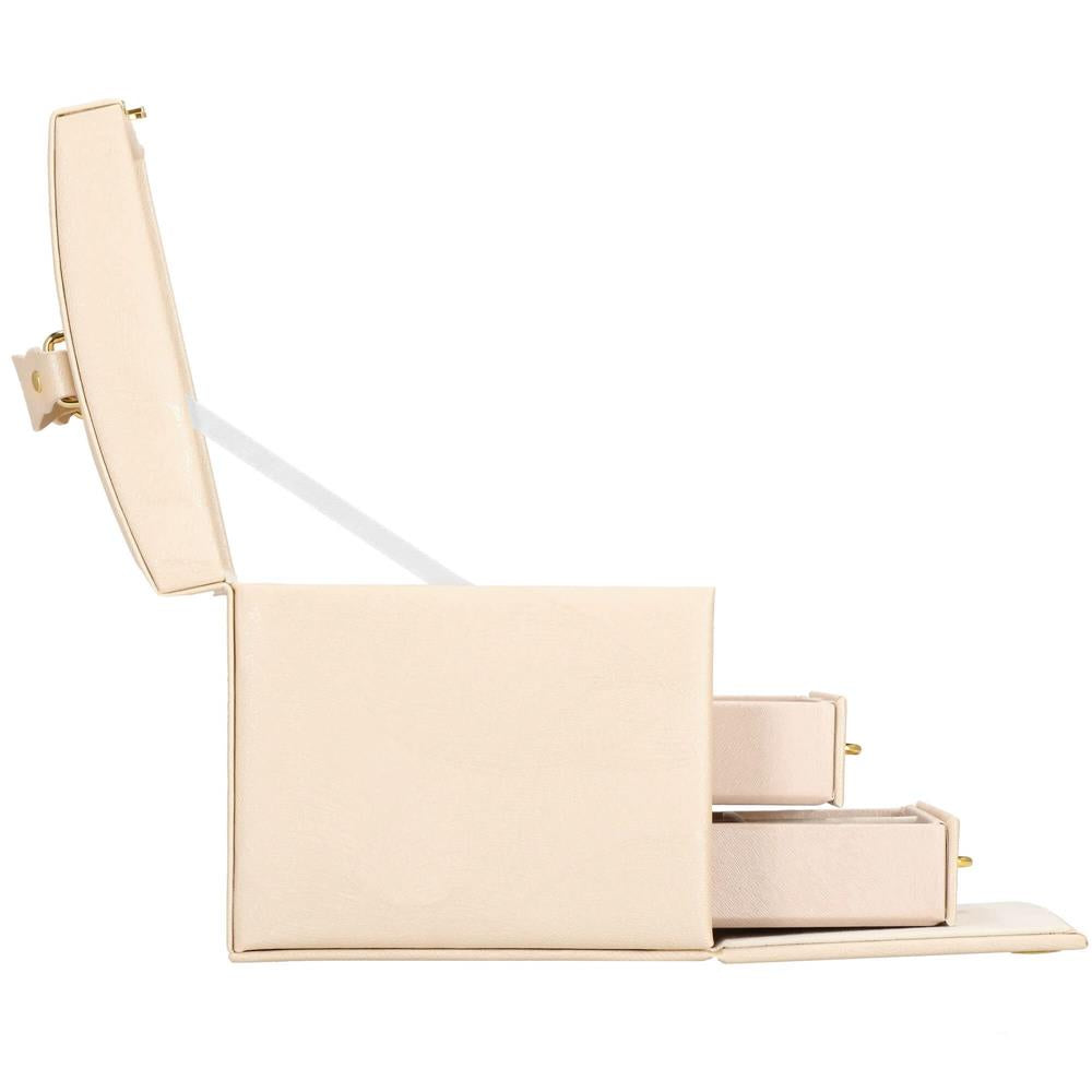 Cutie depozitare si organizare bijuterii, piele ecologica + velur, 18 x 13,5 x 14cm, crem