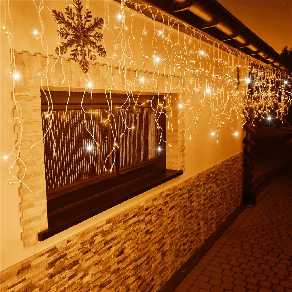 Instalatie luminoasa tip turturi LED exterior/interior, 300 LED-uri alb cald cu flash alb rece, 12 m, IP44, conectabila