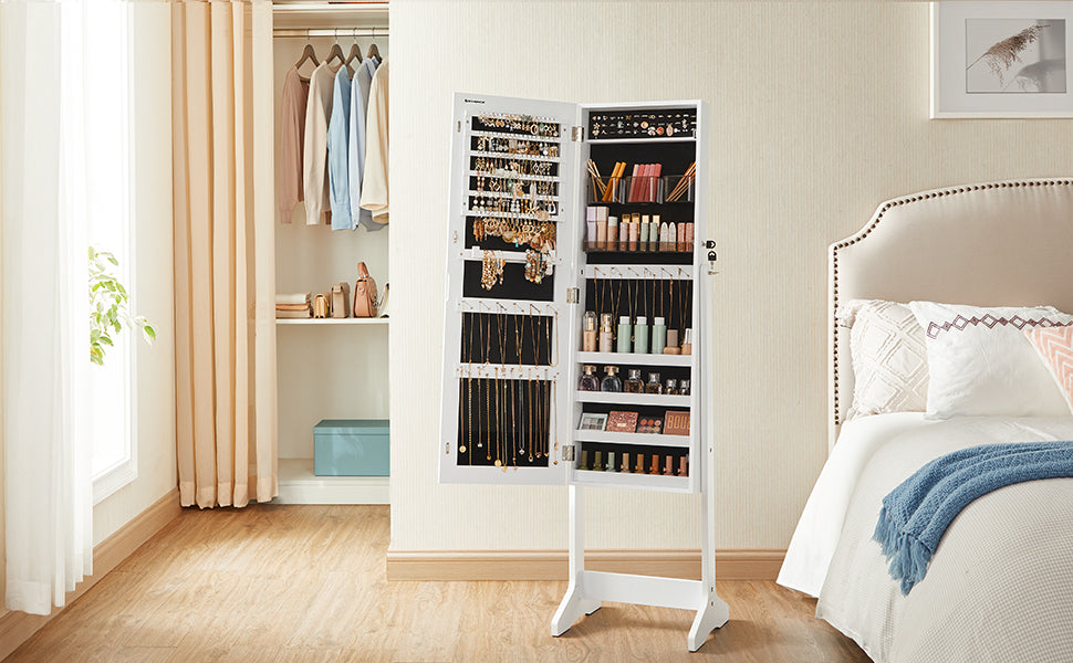 SONGMICS Oglinda de podea cu suport, design fara rama, cu spatiu de depozitare, 41x37x152cm, alb