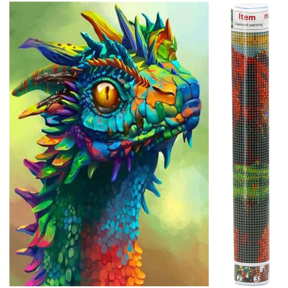 Set de broderie cu diamante 5D, 30x40cm, model Cap de dragon