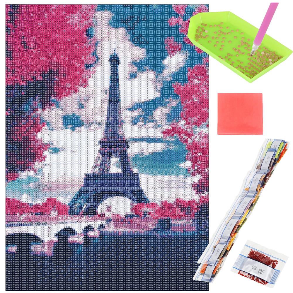 Set de broderie cu diamante 5D, 30x40cm, model Paris in roz