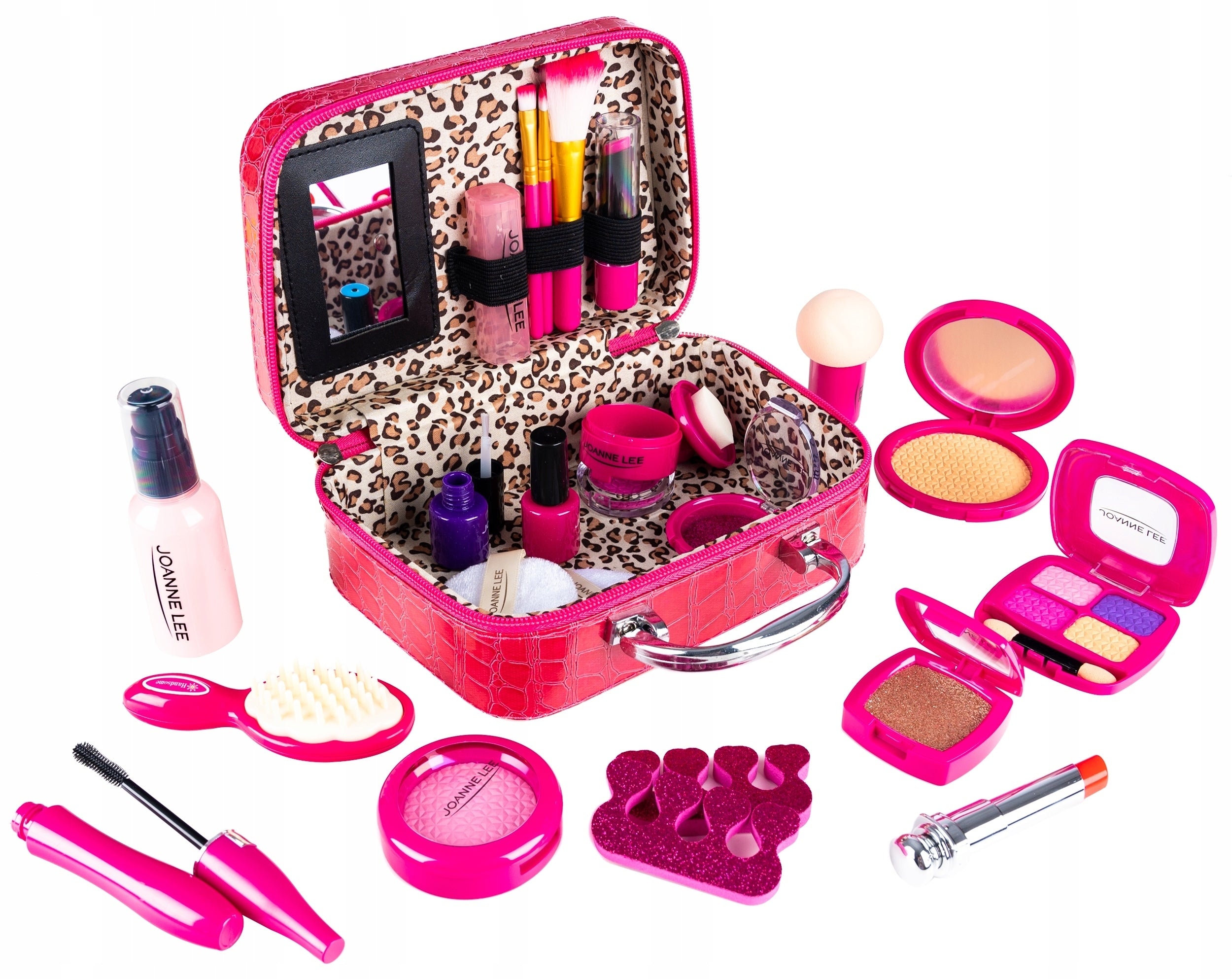 Trusa de machiaj pentru fetite, geanta cu 22 de accesorii cosmetice, fara lichide sau substante chimice, roz