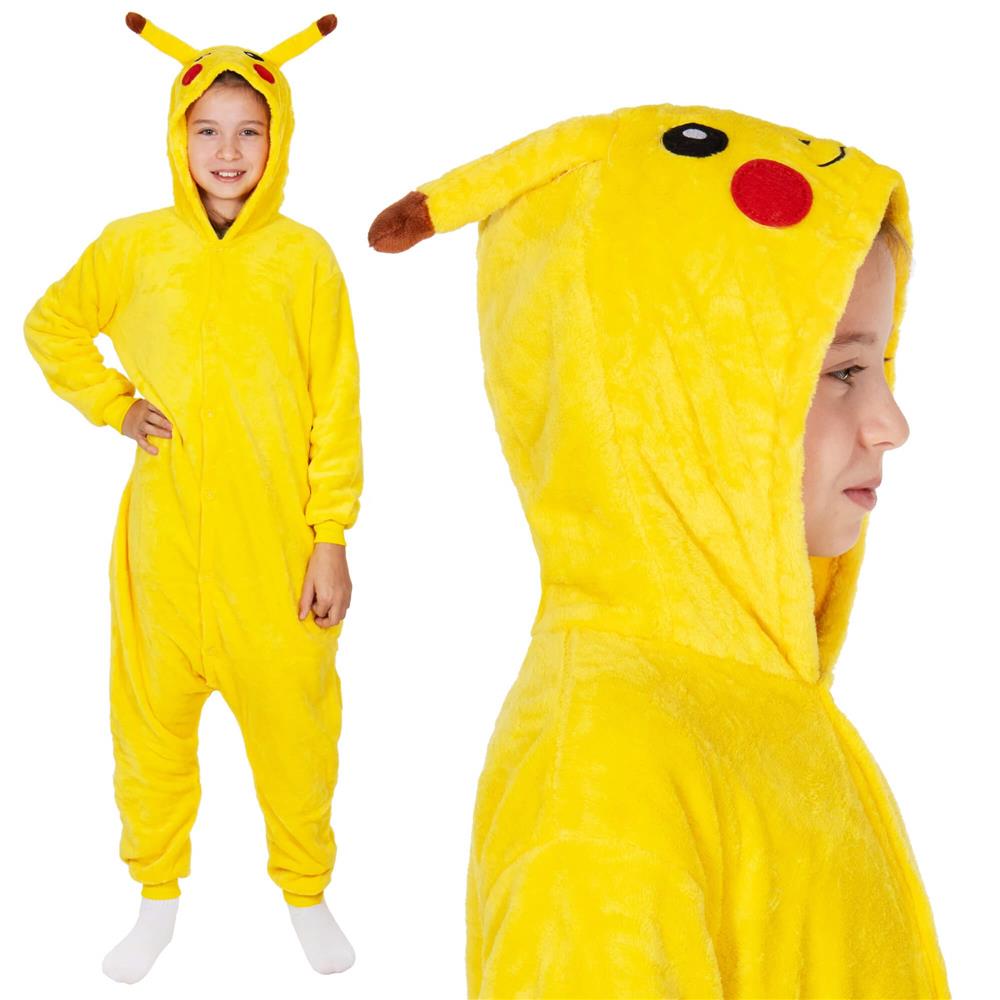 Pijama tip salopeta pentru copii, model Pikachu, marime 120-130 cm
