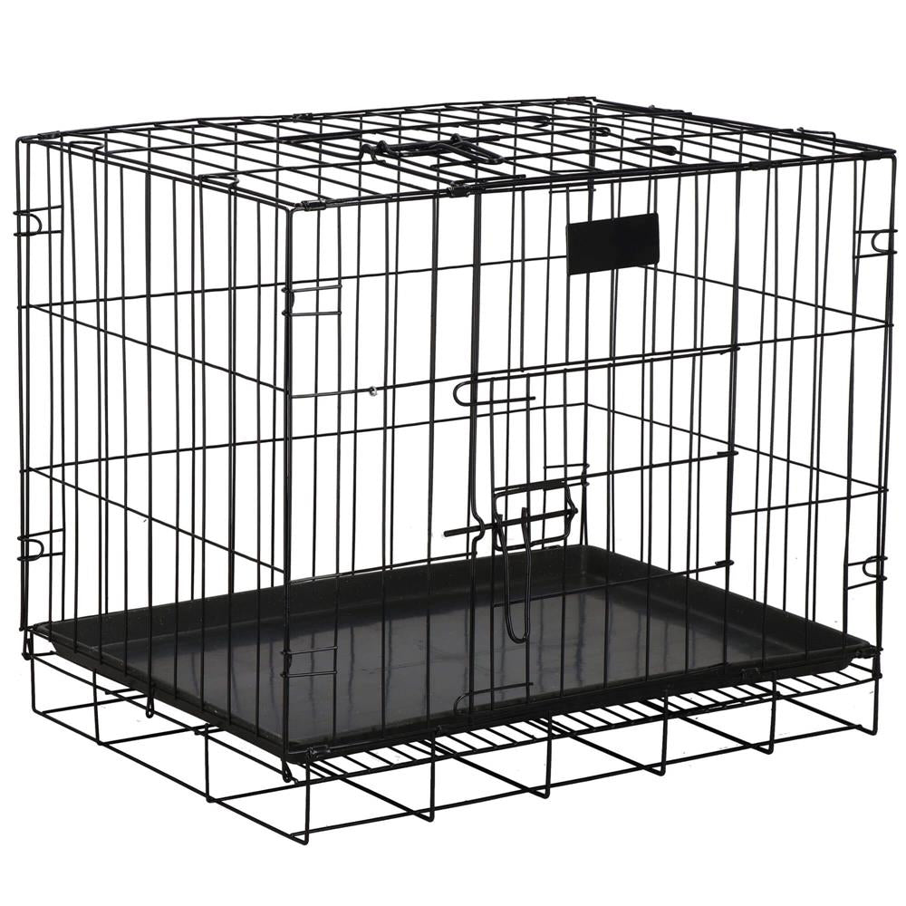 Cusca pentru animale, 2 usi, Pliabila din metal, L, Negru, 59x50x42 cm