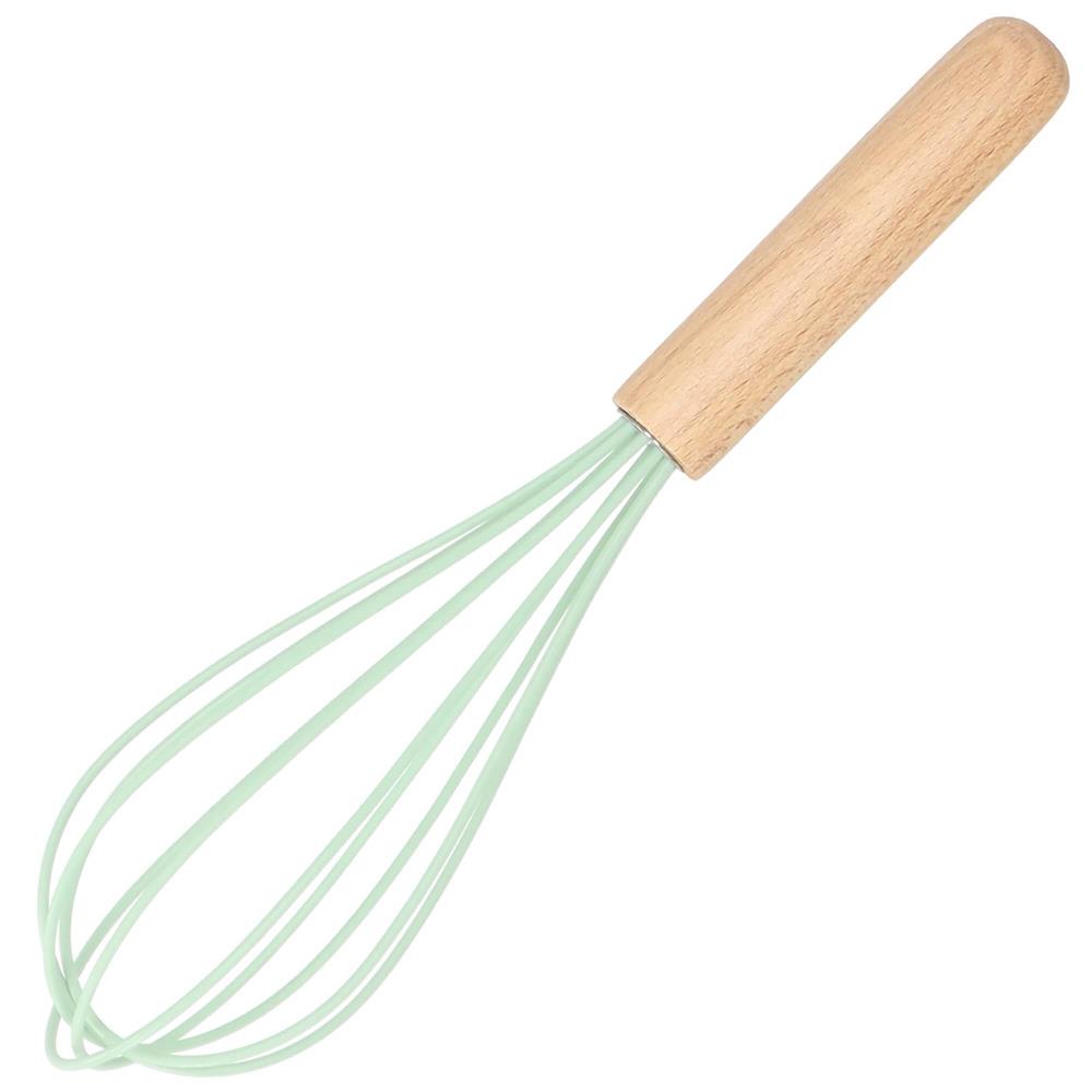 Set Sersimo 12 ustensile de bucatarie din silicon termorezistent si maner din bambus, verde deschis