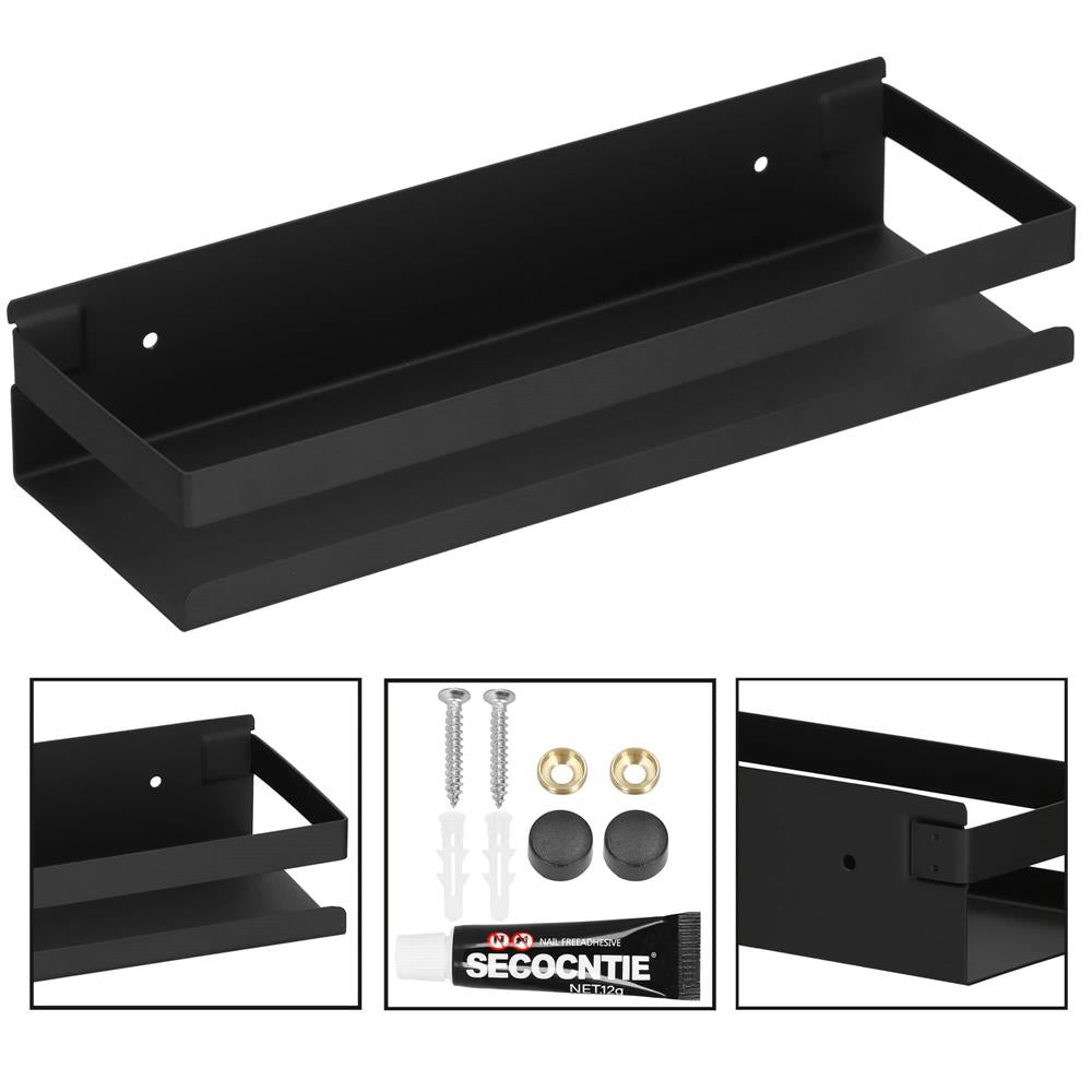 Raft de baie cu 2 sisteme instalare pe perete, aluminiu, 30x10x6cm, negru