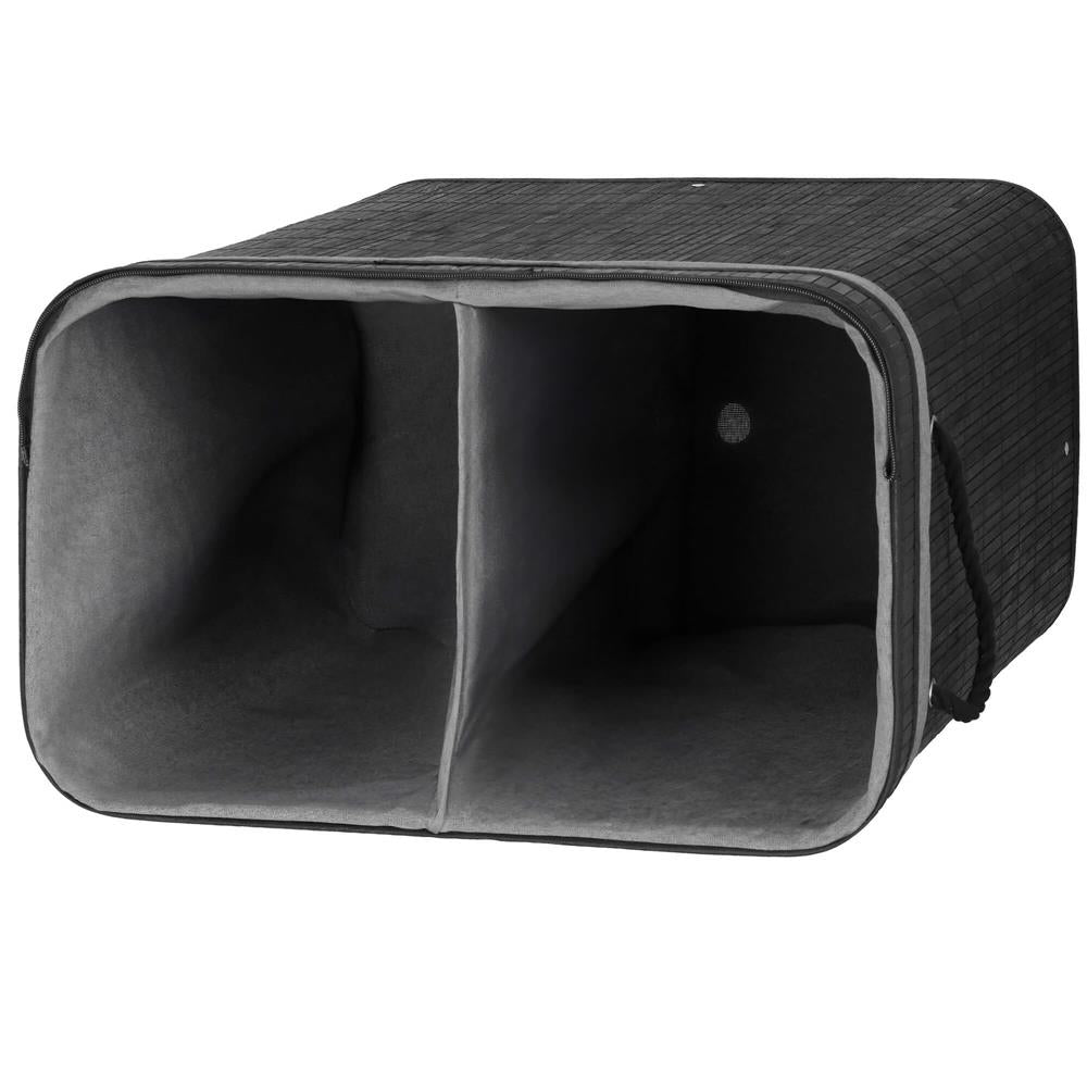 Cos de rufe din bambus cu capac, 2 compartimente, sac detasabil, volum 100L, 54x35x60cm, negru