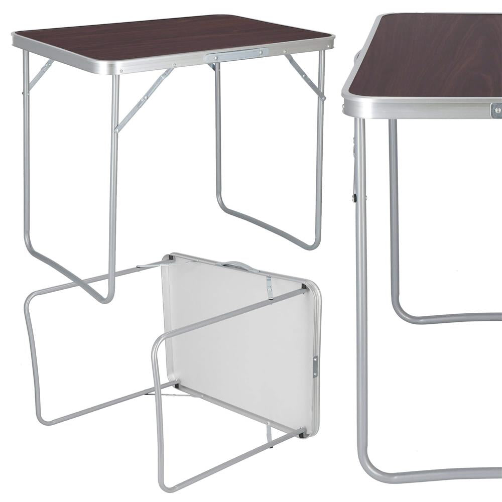 Masa camping pliabila cu cadru din aluminiu, blat MDF, 70x50x60cm, maro