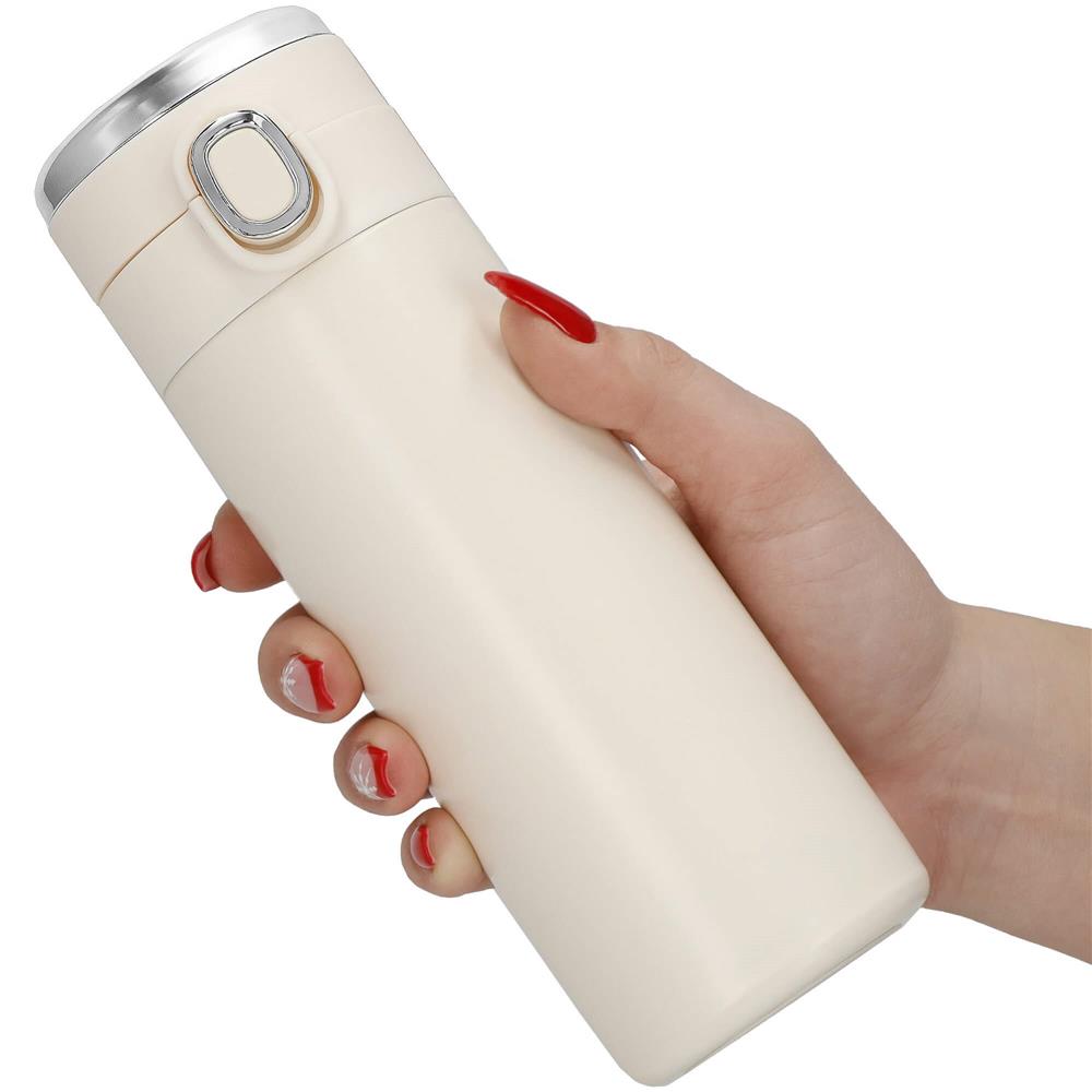 Cana termos Smart, inox, display LED, afisare temperatura, 420ml, 20cm, crem