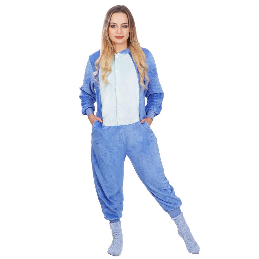 Pijama tip salopeta pentru adulti, model Stitch, marime L