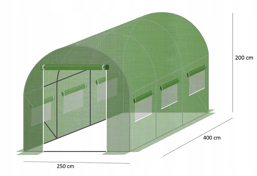 Sera de gradina, tip tunel cu cadru metalic, 250x400cm, 10mp (3 segmente)