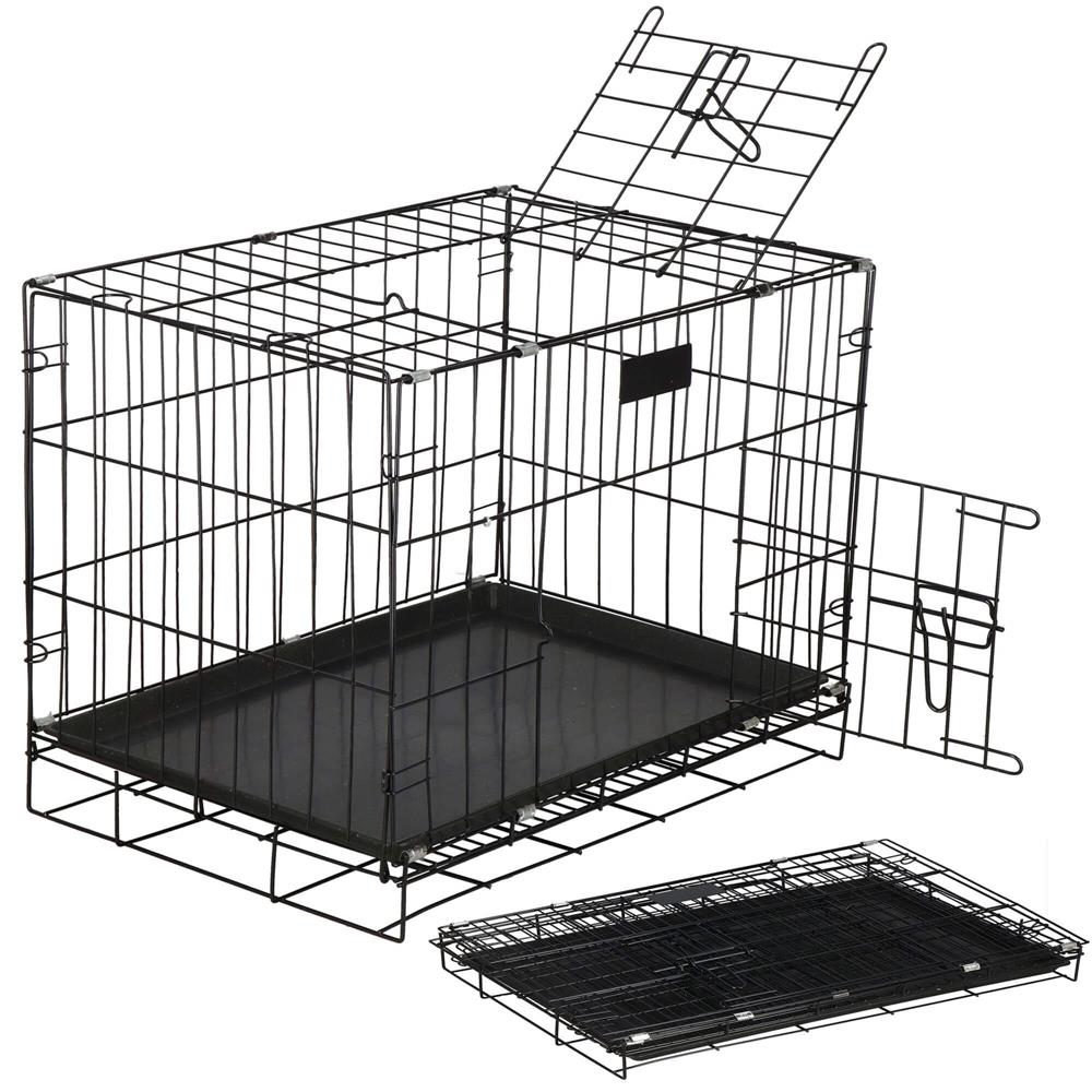 Cusca pentru animale, 2 usi, Pliabila din metal, L, Negru, 60x50x42 cm