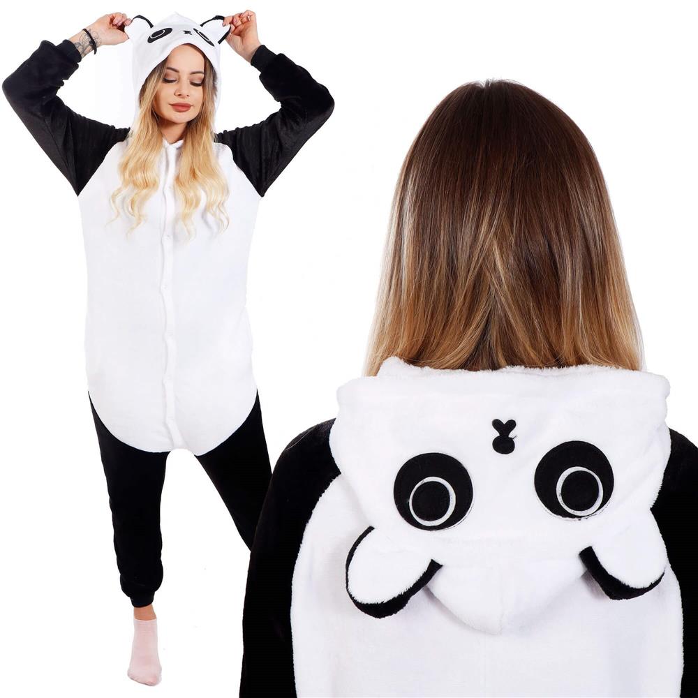 Pijama tip salopeta pentru adulti, model Panda, marime L
