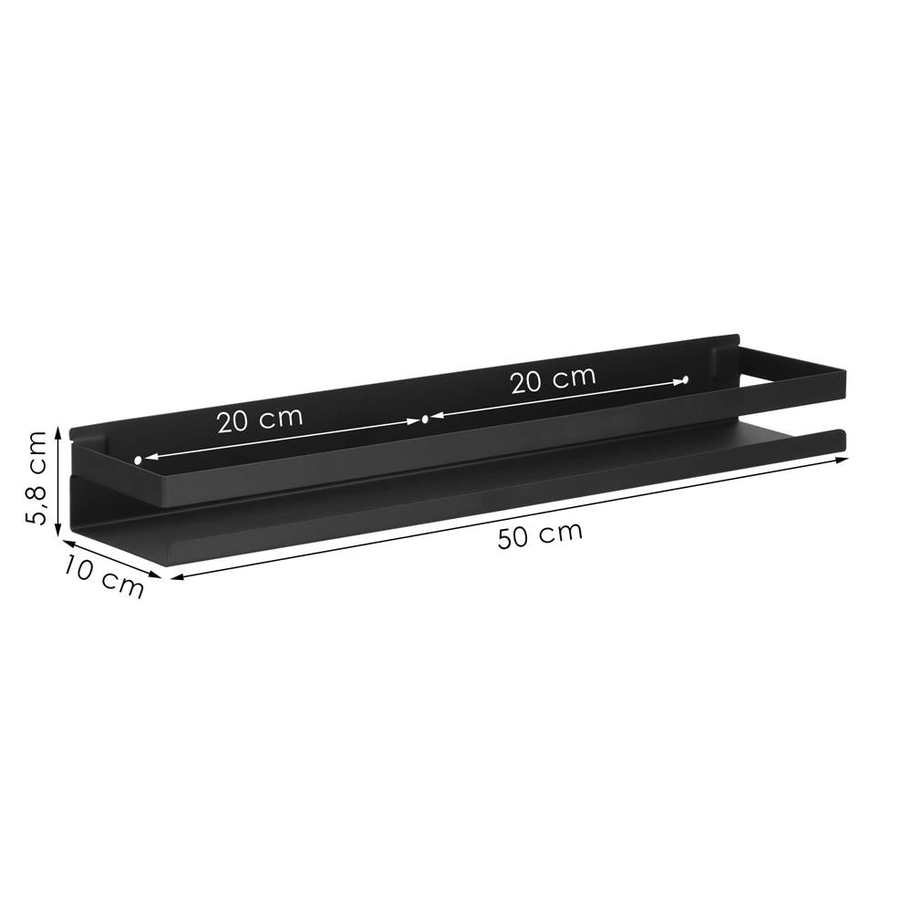 Raft de baie cu 2 sisteme instalare pe perete, aluminiu, 50x10x6cm, negru