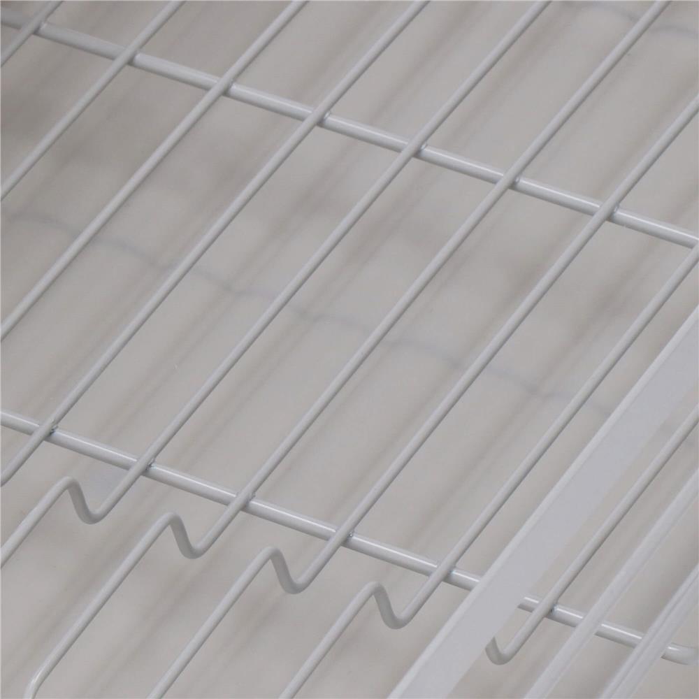 Uscator de vase cu suport tacamuri, din otel, cu tava de scurgere, manere lemn, 42x32x15cm, gri
