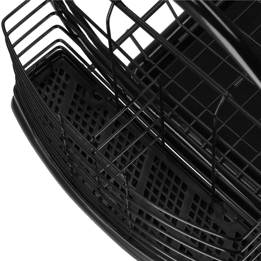 Uscator de vase cu suport pahare si tacamuri, din otel, pe 2 nivele, cu tava de scurgere, 52x25x37cm, negru