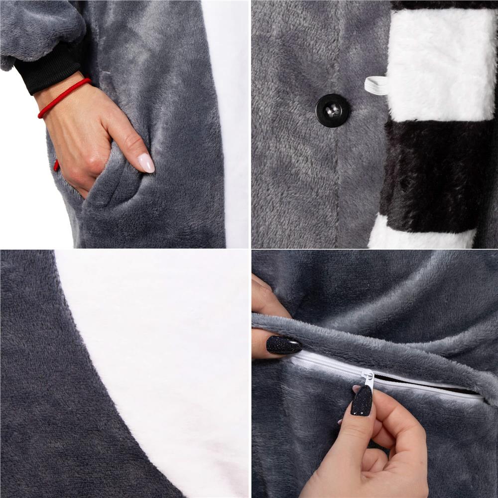 Pijama tip salopeta pentru adulti, model Lemur, marime L