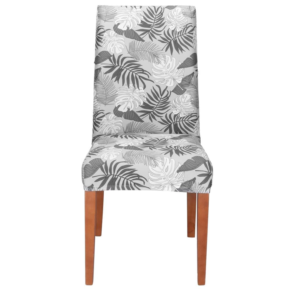 Set 4 huse universale pentru scaun, marime universala, poliester si spandex, 38x70cm, gri cu model floral