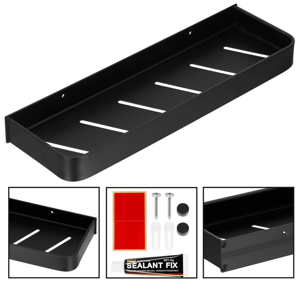Raft de baie cu 2 sisteme instalare pe perete, aluminiu, 40x12x4cm, negru