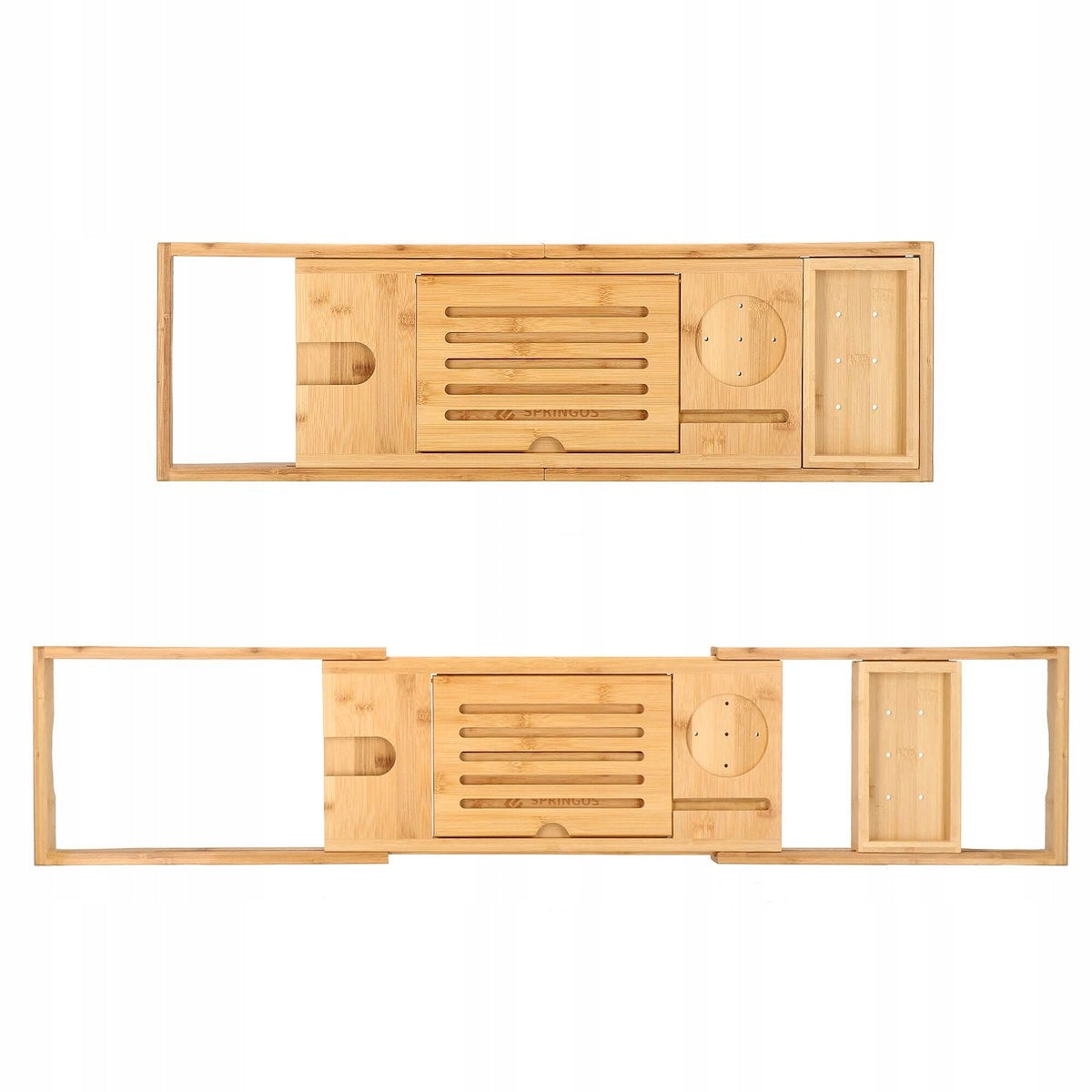 Raft cu tava pentru cada din bambus natural Sersimo 1025, extensibila, 75-111x23cm