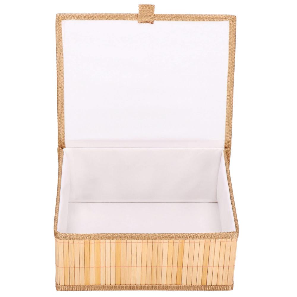 Set 3 cutii organizatoare din bambus, cu capac, diverse dimensiuni, maro