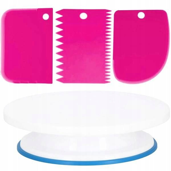 Set patiserie cu platou rotativ, 124 piese cu sabloane pentru ornarea prajiturilor