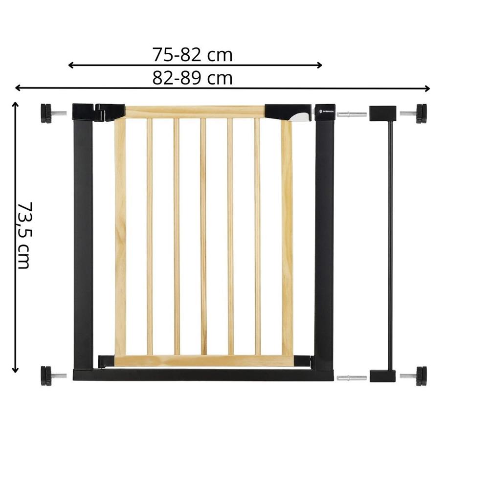 Poarta de siguranta Safety Gate pentru scari, ajustabila, din lemn cu structura otel, 82-89cm, negru maro