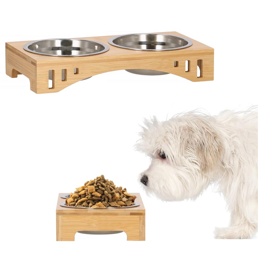 Set de 2 castroane din inox cu suport de bambus, 2x14cm