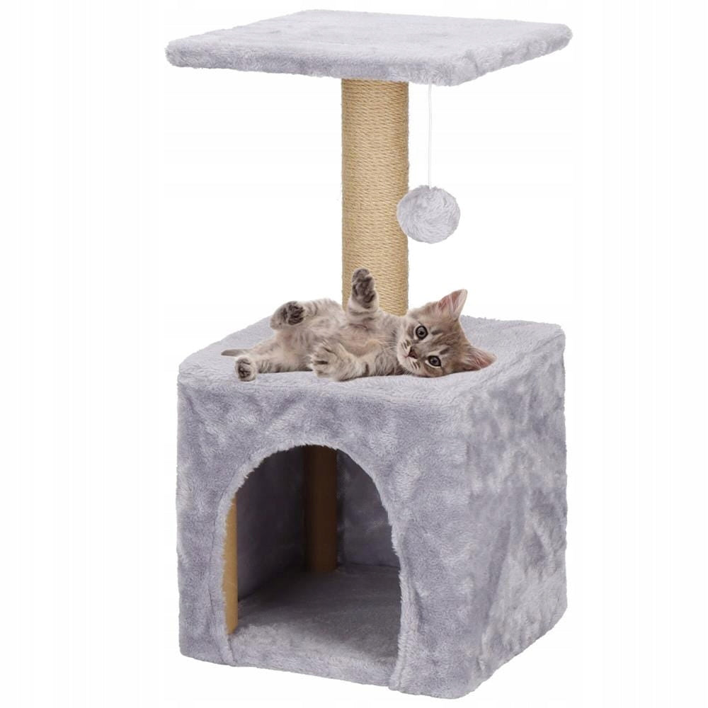 Ansamblu de joaca pentru pisici, cu loc pentru zgariat, ascuns, platforma, 62cm, gri