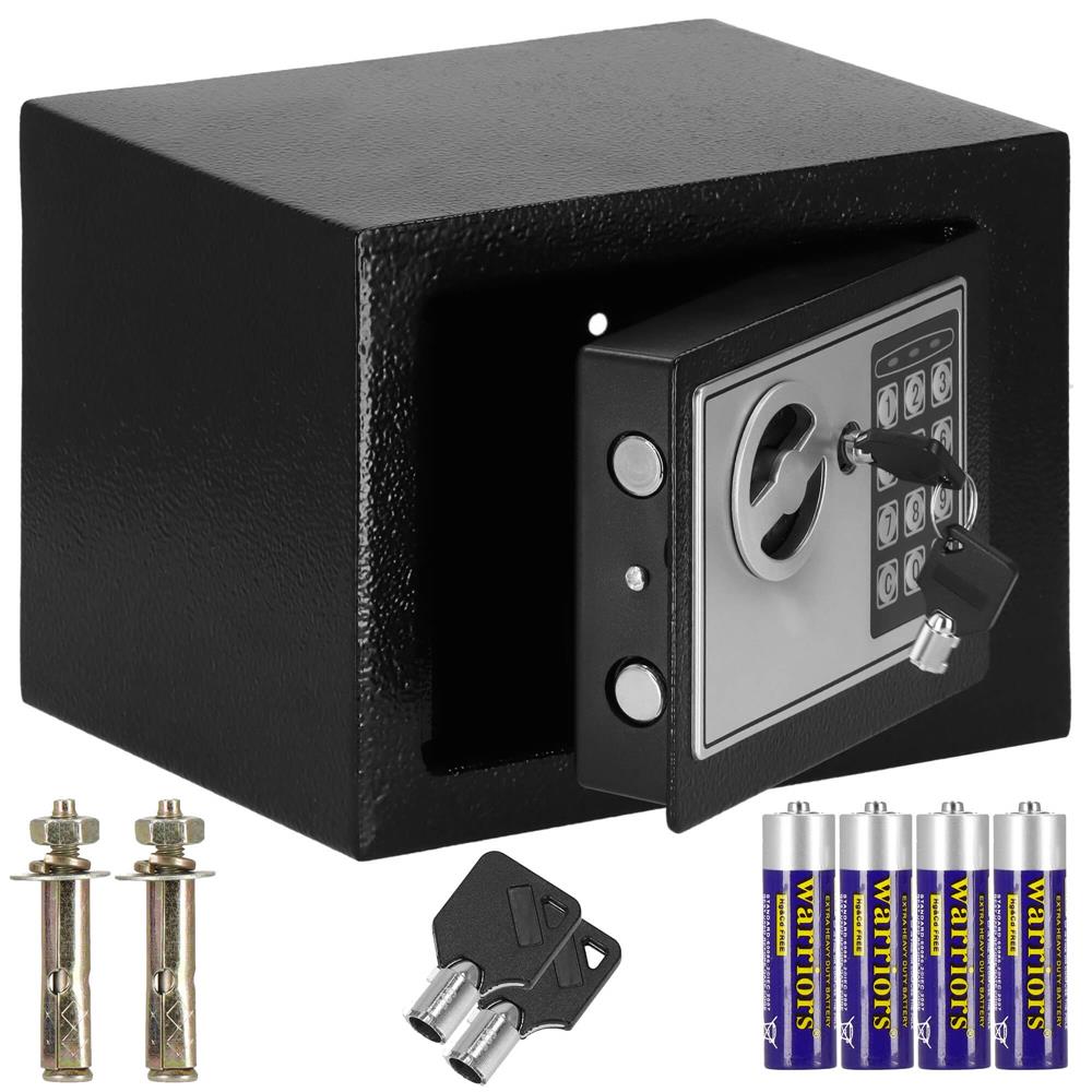 Seif electronic standard cu cifru si cheie, 170x230x170 mm, Otel, Negru