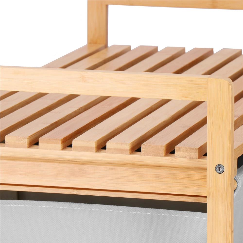 Cos de rufe din bambus, cu 2 saci detasabili, raft superior, capacitate de 40L per sac, 67x36x70cm, maro