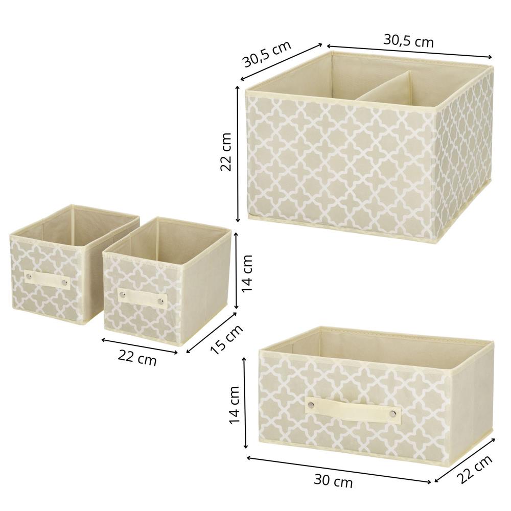 Organizator dulap tip lada cu 3 sertare, 31x31x22cm, cu model, bej