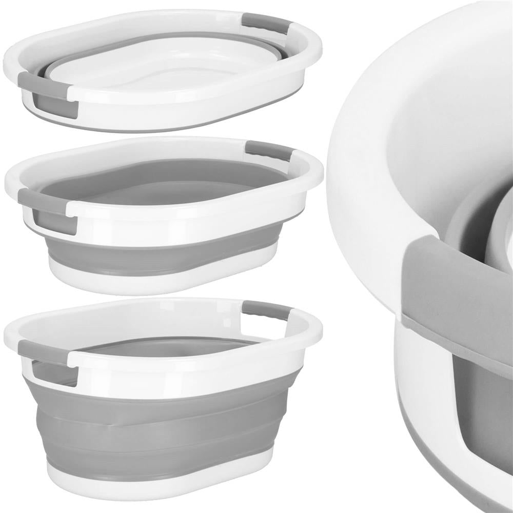 Cos de rufe pliabil tip lighean, cu manere, din plastic si silicon, 62x44x28cm, 39litri, gri