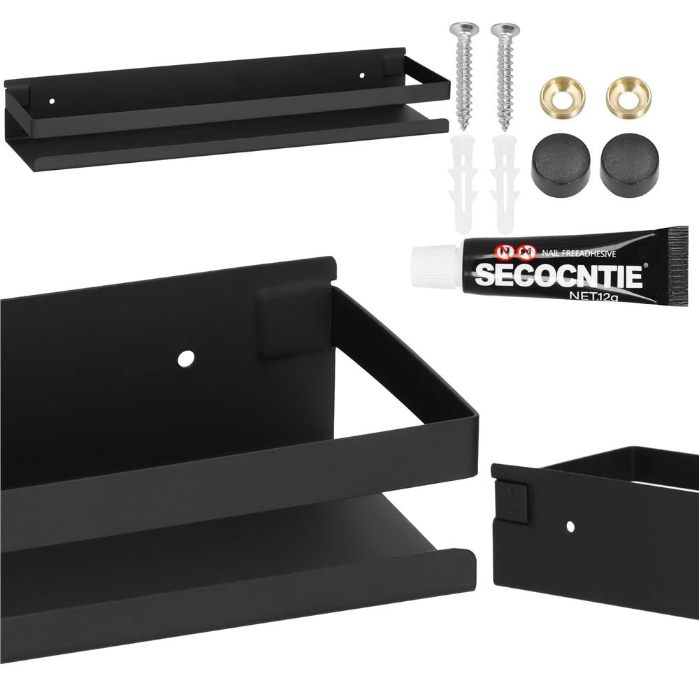Raft de baie cu 2 sisteme instalare pe perete, aluminiu, 40x10x6cm, negru