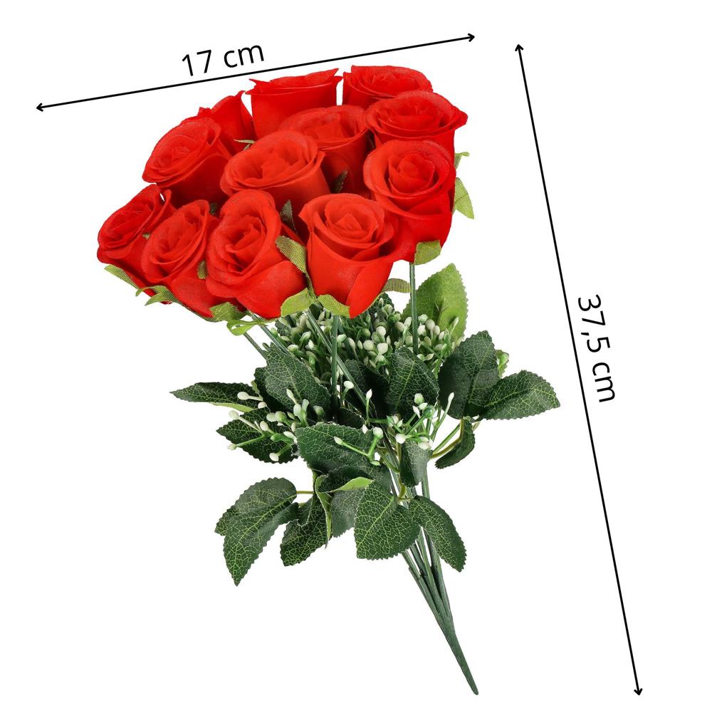 Buchet de flori artificiale din poliester, 12 fire trandafiri, 38cm, rosu