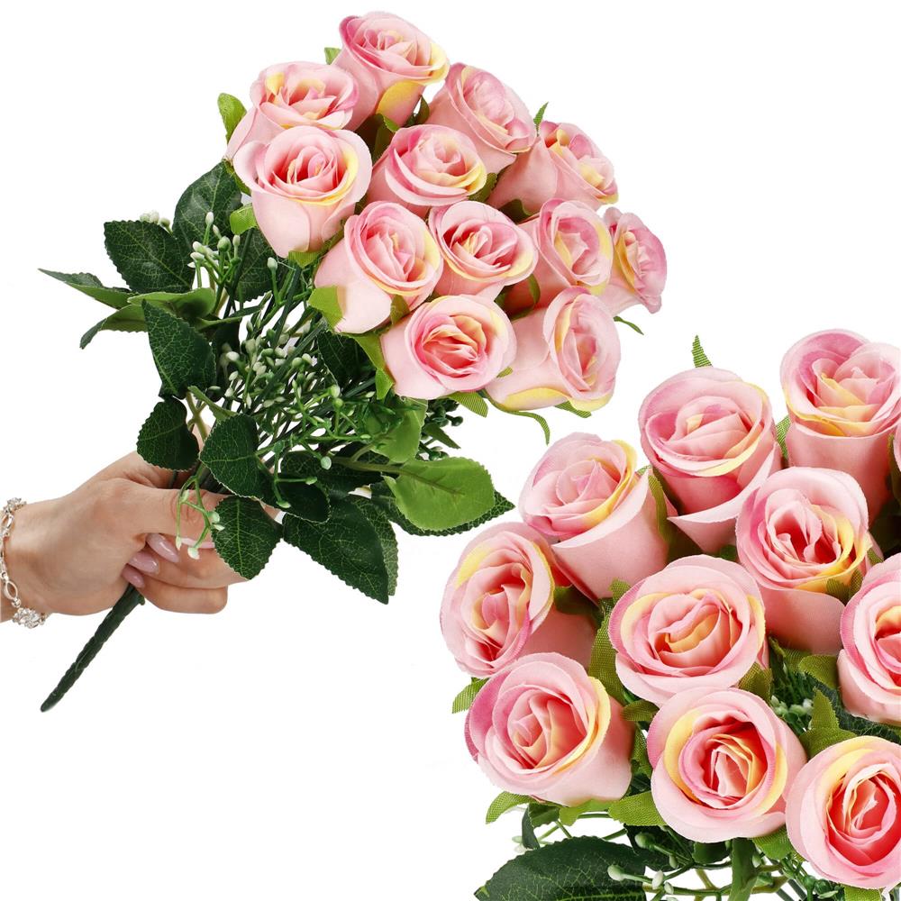 Buchet de flori artificiale din poliester, 12 fire trandafiri, 38cm, roz - 16