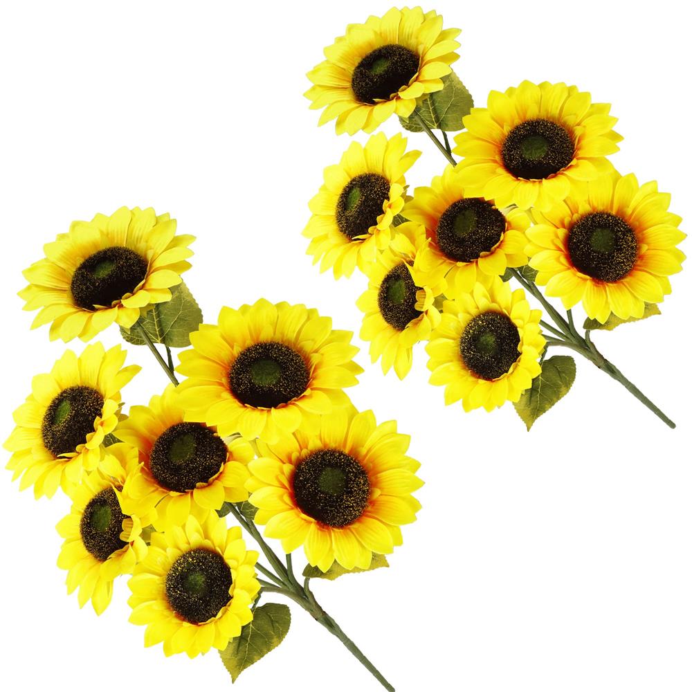 Buchet de flori artificiale din poliester, 2 fire de floarea soarelui, 57cm