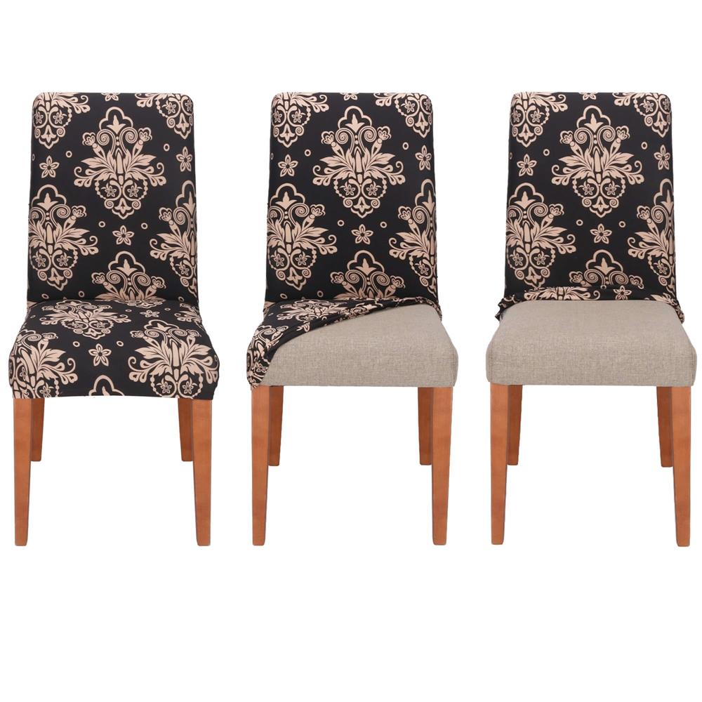 Husa pentru scaun, marime universala, poliester si spandex, 38x70cm, negru, bej
